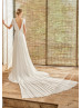 Cap Sleeves Ivory Lace Chiffon Wedding Dress With Detachable Train